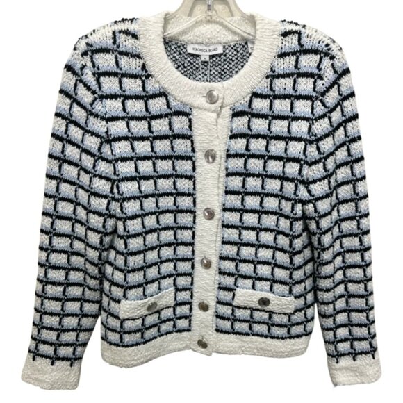 NWT Veronica Beard Lavigne Check Knit Jacket Blue Black White Size Small - Picture 13 of 14
